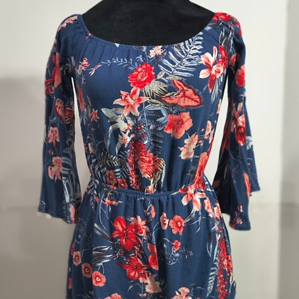 Lulus Wildwood Flower Navy Tropical Print Romper Shorts Size Extra Small